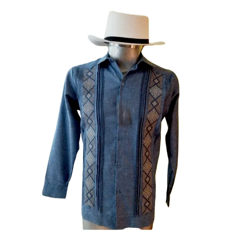 Guayabera de Lino con Estampado de Doble Solapa