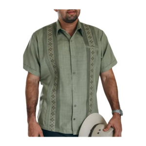 Guayabera Lino con Estampado Delgado en Solapas